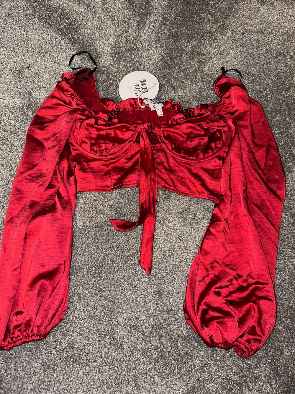 Princess Polly Red Satin Long Sleeve Tie-Front Crop Top